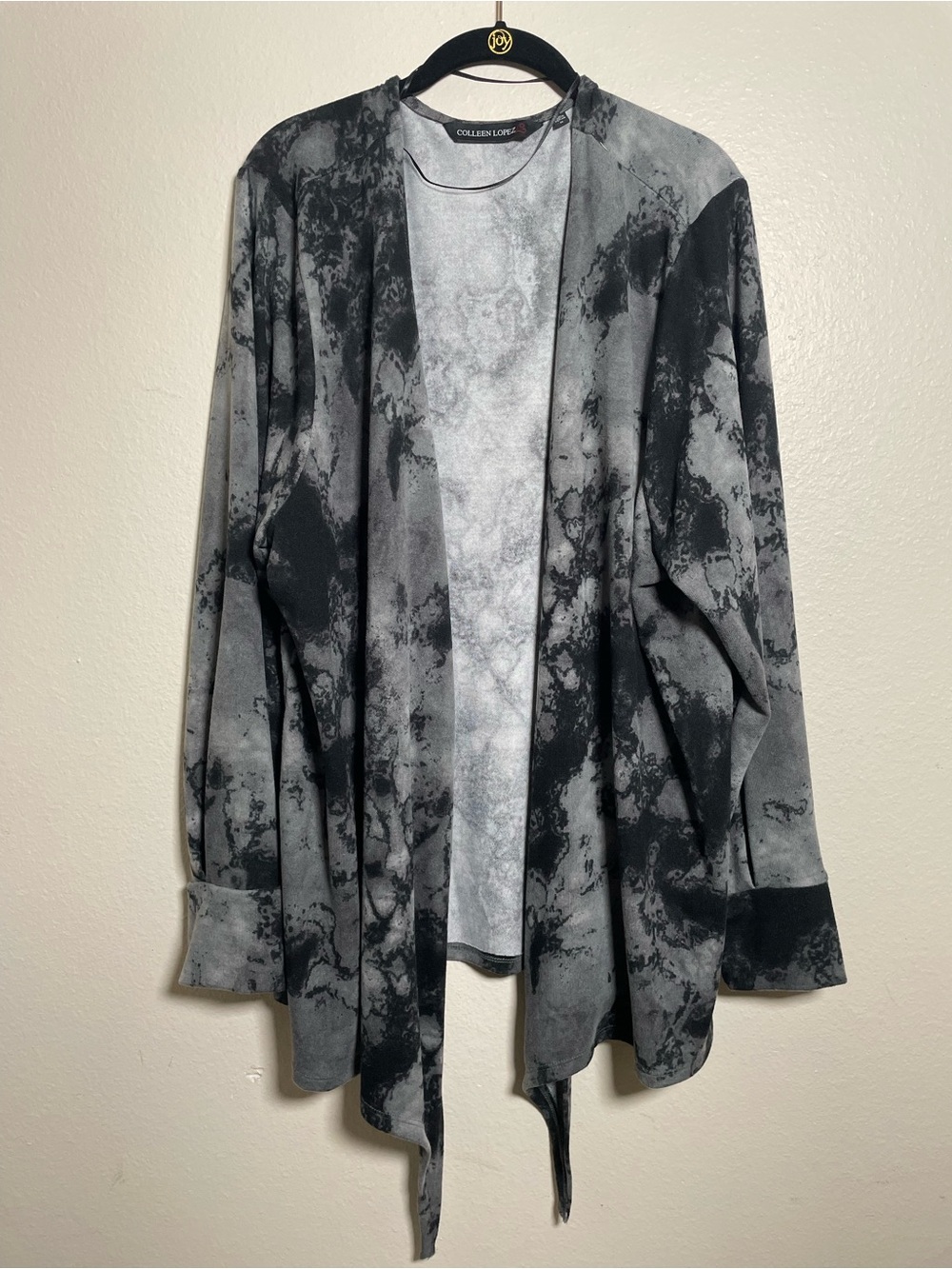 Colleen Lopez 3x Draped Cardigan Plus Size Gray Marble Tie Dye Vibe w/ tie close